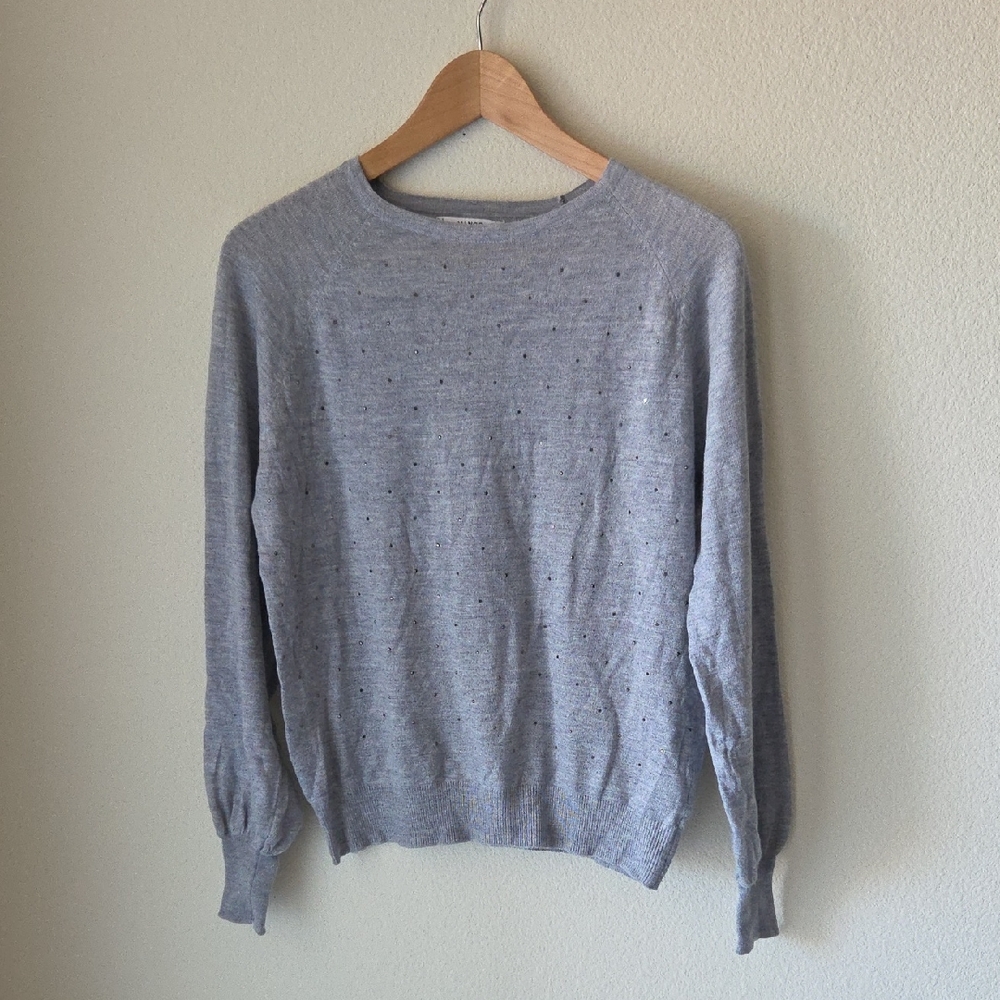 Mango Light Gray Crewneck Sweater with Silver Studs Wool Blend Sz S Neutrals